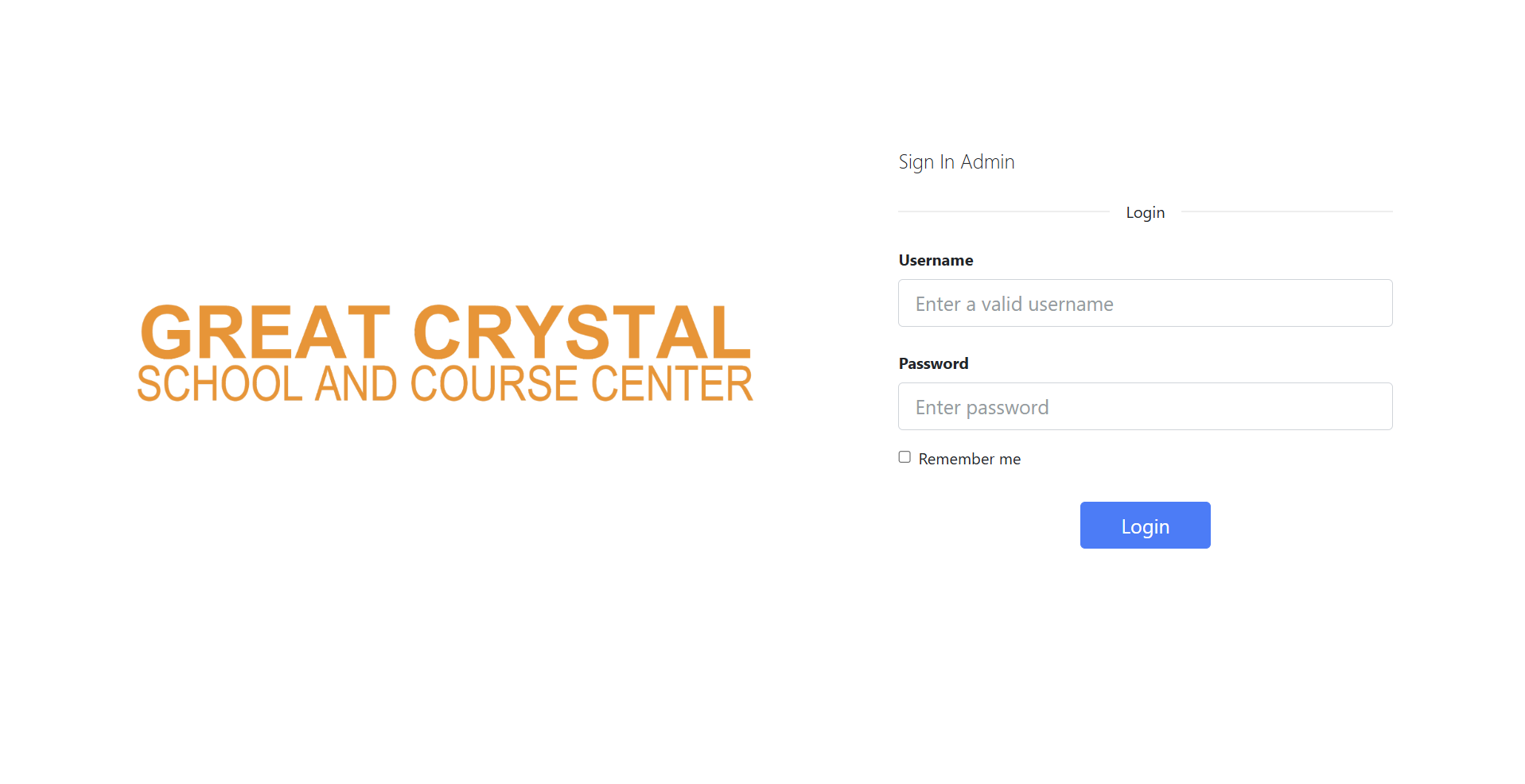 Great Crystal School billing system login screen